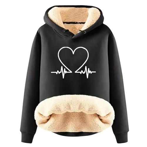 Hoodie Damen Fleece GefüTterte Sweatshirt Winter Warm Pullover Mit Kapuze Dicke Pullover Damen Fleecepullover Fleece Pulli Kapuzenpullover Casual Sportlich Langarmshirt ThermounterwäSche Teddyjacke von Generisch