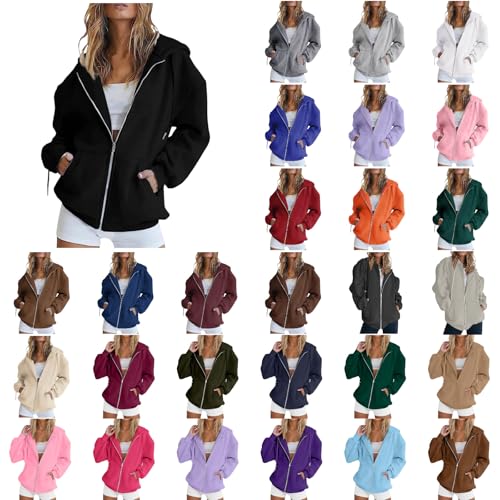 Hoodie Damen Kapuzenjacke mit Reißverschluss Winter Casual Sweatshirt Kapuzenpullover mit Taschen Bequemer Sweatjacke Mit Kapuze Oversize Sportjacke Langarm Zipper Hoodies (##001 Schwarz, XXL) von Generisch