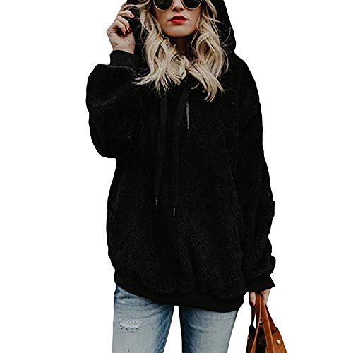 Hoodie Damen Kapuzenpullover Langarm Einfarbig Flauschig Teddy-Fleece Pullover Oversize Herbst Winter Warm Y2K Oberteil mit Tasche 2025 Frauen Leicht Bequem Casual Sweatshirt für Teenager Mädchen von Generisch