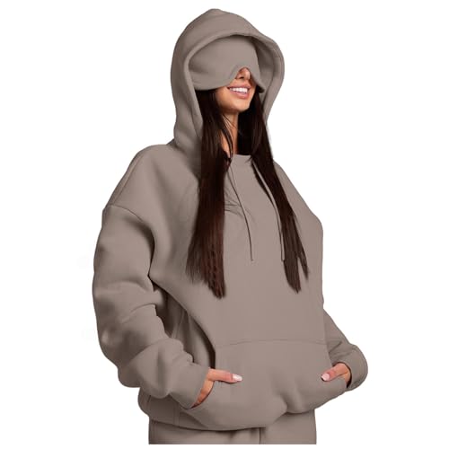 Hoodie Damen Kapuzenpullover Oversize mit Integrierter Augenmaske Unisex Bequemer Flugzeugmodus Reise-Kapuzenpullover Travel Hoodie Schlafmaske Freizeit Sport Casual Sweatjacke Streetwear von Generisch