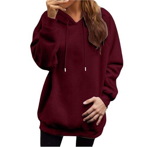 Hoodie Damen Oversize,Kapuzenpullover Frauen Baumwolle Long, Mit Kapuze Pullover Sweatshirt Rundhals, Slim Fit Freizeit Sport Langarmshirt, Hoodies Training,Sweatjacke Damen Mit Kapuze,Hoodie von Generisch