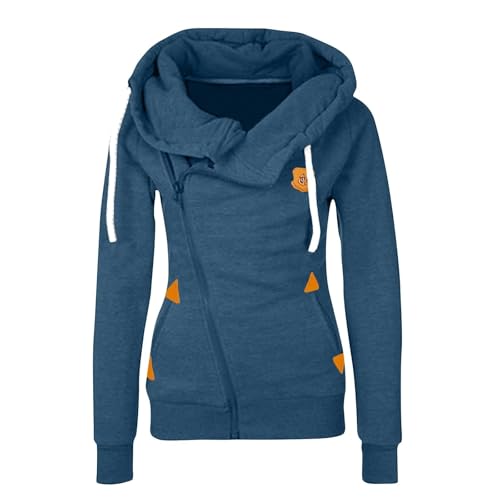 Hoodie Damen Oversize Casual Einfarbig Langarm Pullover Mit Reißverschluss Winter Pulli Sweatjacke Hoodies Warm Winterjacke Sweatshirt Mit Kapuzen Outdoor Sport Frauen Kapuzenpullover (A-Blue, S) von Generisch
