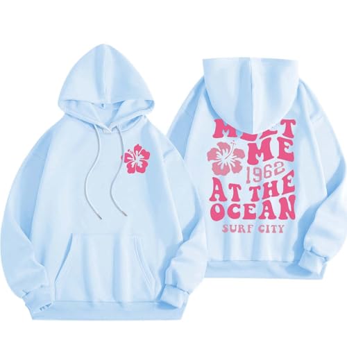 Hoodie Damen Oversize Kapuzenpullover Blumen Brief Backprint Pullover Sweatshirt mit Kapuze Casual Kapuzenpulli mit Taschen Übergangs Hoody Klassisch Langarmshirt Sport Y2k Streetwear von Generisch