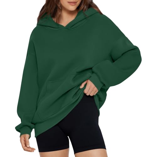 Hoodie Damen Oversize Kapuzenpullover Damen Winterpullover Warm Kapuze Pullover Hoodies Sweatshirt Oberteile Herbst Casual Langarmshirt Basic Tops mit Tasche Dark Green 1 S von Generisch
