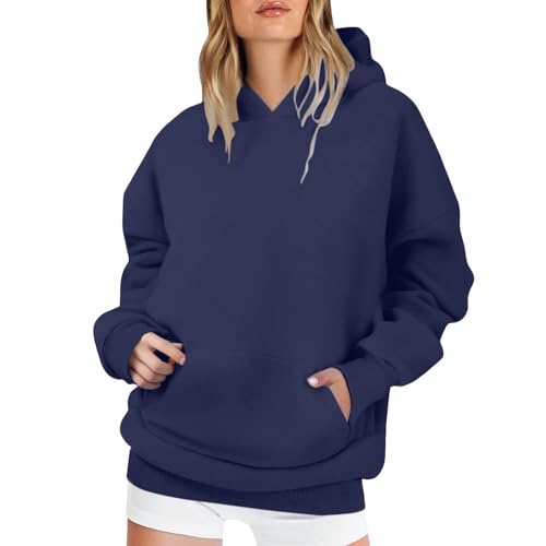 Hoodie Damen Oversize Kapuzenpullover Einfarbig Sweatshirt mit Bauchtasche Pullover Comfort Fit Sweatpullover Weich Bequeme Kaputzenpulli Sport Style Langarm Pulli Streetwear Casual Oberteil von Generisch
