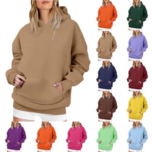 Hoodie Damen Oversize Kapuzenpullover Einfarbig Sweatshirt mit Bauchtasche Pullover Comfort Fit Sweatpullover Weich Bequeme Kaputzenpulli Sport Style Langarm Pulli Streetwear Casual Oberteil von Generisch