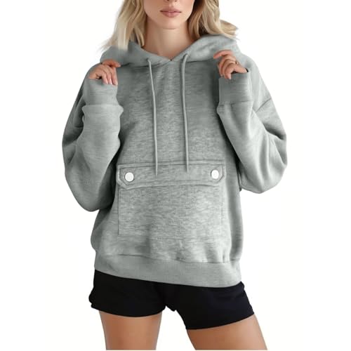 Hoodie Damen Oversize Langarm Kapuzenpullover mit großen Taschen Lose Pullover Sweatshirt mit Kapuzen Leichter Fleecepullover Hoodie Teenager-Mädchen Mode Einfarbig Hoody Sweatshirt Herbst Winter von Generisch