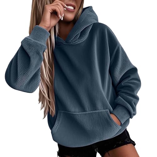 Hoodie Damen Oversize Pullover Cord Sweatshirt mit Großen Taschen Kapuzenpullover Loose Fit Kuschelpullover Einfarbig Sweatjacke Atmungsaktiv Bequeme Langarmshirt Schlicht Oberteile von Generisch