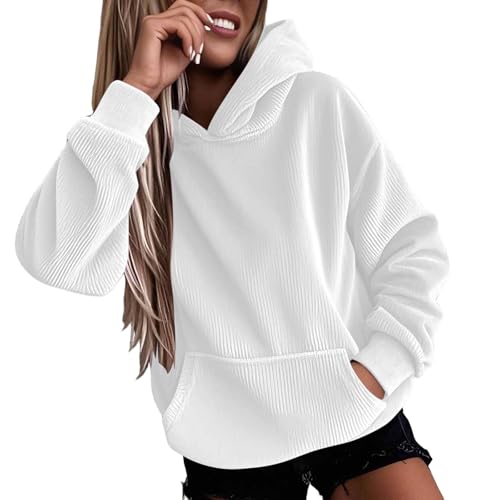 Hoodie Damen Oversize Pullover Cord Sweatshirt mit Großen Taschen Kapuzenpullover Loose Fit Kuschelpullover Einfarbig Sweatjacke Atmungsaktiv Bequeme Langarmshirt Schlicht Oberteile von Generisch