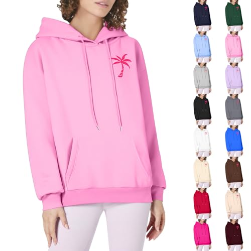 Hoodie Damen Pink Kapuzenshirt mit Kokospalmen Drucken Sweatshirt Y2k Pullover Atmungsaktiv Bequeme Sweatpullover mit Großen Taschen Kapuzenpulli Sport Style Sweatjacke Einfarbig Oberteil Hoodie Damen Pink Kapuzenshirt mit Kokospalmen Drucken Sweatshirt Y2k Pullover Atmungsaktiv Bequeme Sweatpullover mit Großen Taschen Kapuzenpulli Sport Style Sweatjacke Einfarbig Oberteil von Generisch