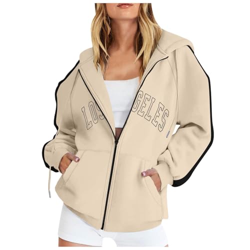 Hoodie Damen Sweatjacke Damen Oversize Winter Sweatshirt Jacke Mit Kapuze Farbblock Brief Drucken Zipper Hoodie Kapuzenjacke Langarm Sweatshirt Sport Style Casual Kapuzenpullover Mit Reißverschluss von Generisch