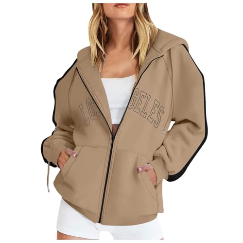 Hoodie Damen Sweatjacke Damen Oversize Winter Sweatshirt Jacke Mit Kapuze Farbblock Brief Drucken Zipper Hoodie Kapuzenjacke Langarm Sweatshirt Sport Style Casual Kapuzenpullover Mit Reißverschluss von Generisch
