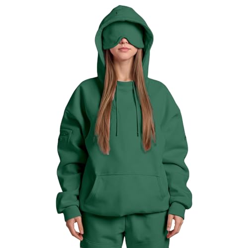 Hoodie Damen mit Integrierter Augenmaske Kapuzenpullover Comfort Airplane Mode Travel Hoodie Langarm mit Kapuze Sweatshirts Im Flugmodus Hoody Pulli Sweatjacke Baumwolle Winter von Generisch