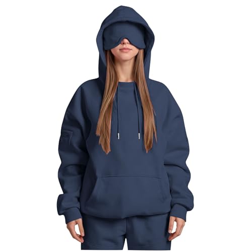 Hoodie Damen mit Integrierter Augenmaske Kapuzenpullover Comfort Airplane Mode Travel Hoodie Langarm mit Kapuze Sweatshirts Im Flugmodus Hoody Pulli Sweatjacke Baumwolle Winter von Generisch