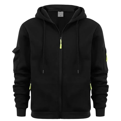 Hoodie Für Herren Mit Reißverschluss, Male Kapuzenjacke Einfarbig Baumwolle Allwetterjacke Schwerer Stoff Kapuzenpullover Regular Fit Sweatshirt Outdoor Sweatjacke Bequeme Weich Langarmshirt von Generisch