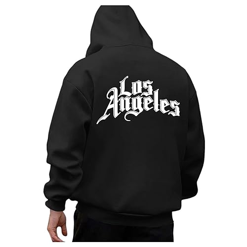 Hoodie Herren, Hoodie Herren Oversize Los Angeles Backprint Pullover Sweatshirt mit Kapuze Brief Print Langarm Kapuzenpullover Hoody mit Kordelzug Tasche Männer Casual Kapuzenpulli Hoodies von Generisch