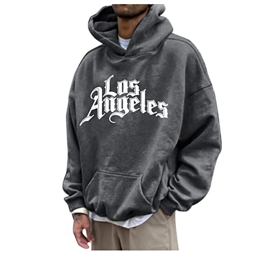 Hoodie Herren, Hoodie Herren Oversize Los Angeles Pullover Sweatshirt mit Kapuze Brief Aufdruck Langarm Kapuzenpullover Hoody mit Kordelzug Tasche Männer Casual Kapuzenpulli Hoodies von Generisch