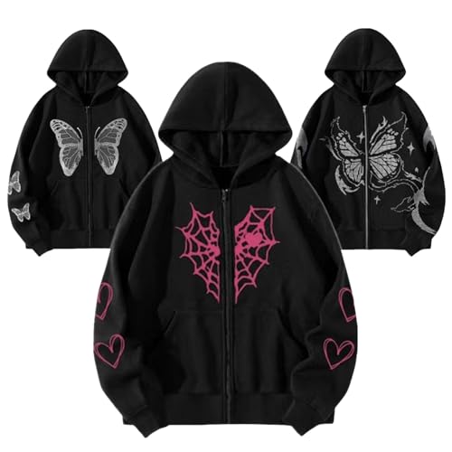 Hoodie Herren, Sweatjacke Herren Zipper Hoodie Y2K Harajuku Pullover mit Kapuze Langarm Sweatshirt Jacke Kapuzenpullover mit Reißverschluss Tasche Männer Casual Kapuzenjacke Hoodies von Generisch