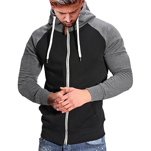 Hoodie Herren, Zip Hoodie Herren Pullover Sweatshirt Sweatjacke mit Kapuze Langarm Farbblock Kapuzenpullover Jacke Reißverschluss Männer Basic Casual Kapuzenjacke Sportjacke Hoody von Generisch