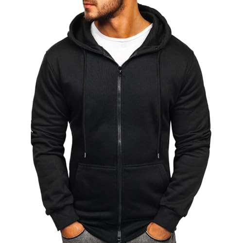 Hoodie Herren Fleece-Kapuzenpulli mit durchgehendem Reißverschluss Basic Kapuzenpullover Sweatjacke Hoody mit Kordel und Taschen Sport Style Casual Fitness Training Kapuzenjacke von Generisch