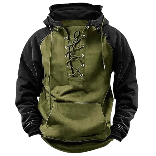 Hoodie Herren Kapuzenpullover Freizeit Pullover mit Kapuze Leichte Sweatshirt Vintage Arbeitspullover Bequeme Hoody Männer Fashion Taktisches Hemd Wikinger Kleidung Mittelalter Hemd Casual Sweater von Generisch