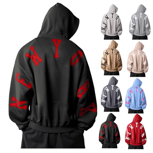 Hoodie Herren Kapuzenpullover Y2k Vintage Oversize Streetwear Übergangsjacke Casual Pullover Urbanen Look im Streetwear-Style Outdoor Hoodie für Jungen Männer Freizeit Sweatshirt Mode Streetstyle von Generisch