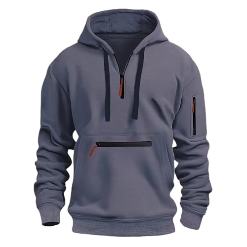 Hoodie Herren Mit Reißverschluss An Den Taschen Kapuzenpullover Half Zip Sweatshirt Loose Fit Pullover Bequeme Kapuzenpulli Mit Kordelzug Hoody Einfarbig Arbeitspullover Weich Sweater Casual von Generisch