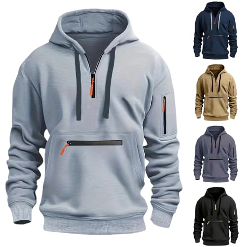 Hoodie Herren Mit Reißverschluss An Den Taschen Kapuzenpullover Half Zip Sweatshirt Loose Fit Pullover Bequeme Kapuzenpulli Mit Kordelzug Hoody Einfarbig Arbeitspullover Weich Sweater Casual von Generisch