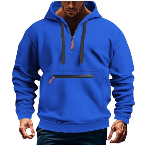 Hoodie Herren Mit Reißverschluss An Den Taschen Kapuzenpullover Half Zip Sweatshirt Loose Fit Pullover Bequeme Kapuzenpulli Mit Kordelzug Hoody Einfarbig Arbeitspullover Weich Sweater Casual von Generisch