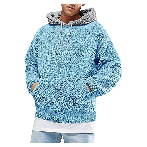 Hoodie Herren Oversize Blau Kapuzenpullover Herren Grau Plus Samt Wintermantel Mit Taschen Fleecemantel Langarm Sweatshirt Einfarbig Sweatpullover Herbst Winter Übergangsmantel Minimalist Sweater von Generisch