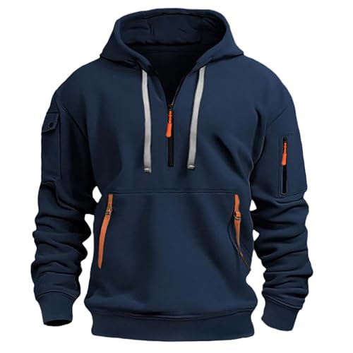 Hoodie Herren Oversize Kapuzenpullover Warm Sweatshirt Winter Pullover Halb Reißverschluss Langarmshirt Locker Langarm Kapuzenpulli Multi Taschen Hoody Pulli Sport Streetwear Sweatjacke S-3XL von Generisch