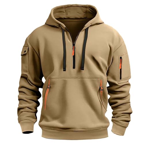 Hoodie Herren Oversize Kapuzenpullover Warm Sweatshirt Winter Pullover Halb Reißverschluss Langarmshirt Locker Langarm Kapuzenpulli Multi Taschen Hoody Pulli Sport Streetwear Sweatjacke S-3XL von Generisch