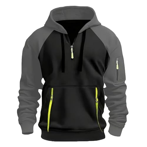Hoodie Herren Oversize Schwarz Sweatpullover Herren Blend Slim Fit Sweatjacke Halfzip Freizeitjacke Bequeme Sweatshirt Colorblock Sportswear Herbst Winter Übergangsmantel Leichte Sportoberteil von Generisch