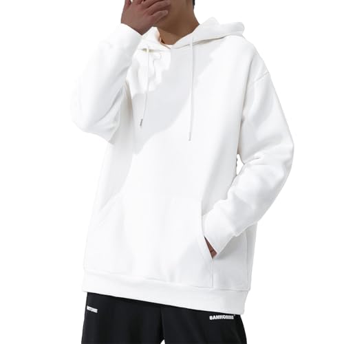 Hoodie Herren Oversize - Strickjacke Herren Weiß Kapuzensweatshirt Trend Hoody Loose Kapuzenpillover Mode Loungewear Casual Langarmshirt Herbst Oberteile Mit Tasche Pulli Leichte Strickjacke von Generisch