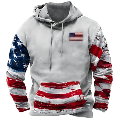 Hoodie Herren Oversize Usa Flagge Druck Sweatshirt Mit Kapuze Langarm-Sweatshirt mit amerikanischer Flagge Kapuzenpullover für Herren Pullover Amerikanische Flagge Hoodie USA 3D Print Hoodie von Generisch