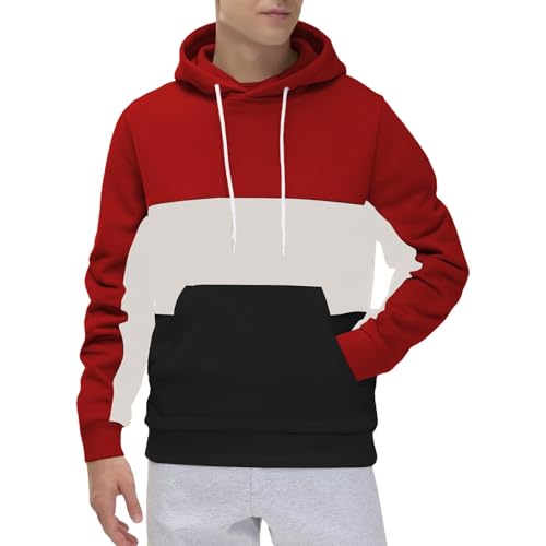 Hoodie Herren Patchwork Sweatshirt Herren Mit Kapuze Kapuzenpullover Classic Pullover Oversized Pulli Mit Kordelzug Sweatpullover Loose Fit Kapuzenpulli Bequem Arbeitspullover Casual Hoody von Generisch