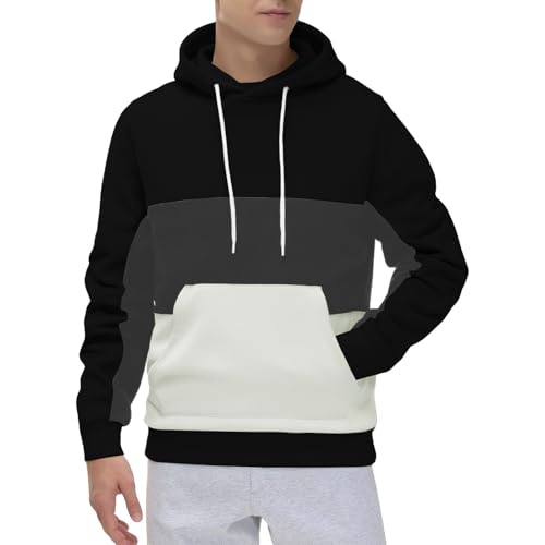 Hoodie Herren Patchwork Sweatshirt Herren Mit Kapuze Kapuzenpullover Classic Pullover Oversized Pulli Mit Kordelzug Sweatpullover Loose Fit Kapuzenpulli Bequem Arbeitspullover Casual Hoody von Generisch