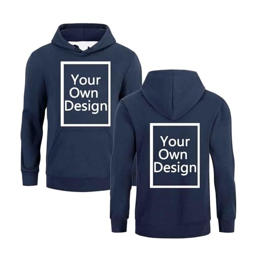 Hoodie Herren Personalisiert Kapuzenpullover Selbst Gestalten Pullover Teenager Custom Hoody Sweatshirt mit Kapuze Partner Pullover mit Foto Wunschtext Vorder und Rückseite Oberteile Dunkelblau XL von Generisch