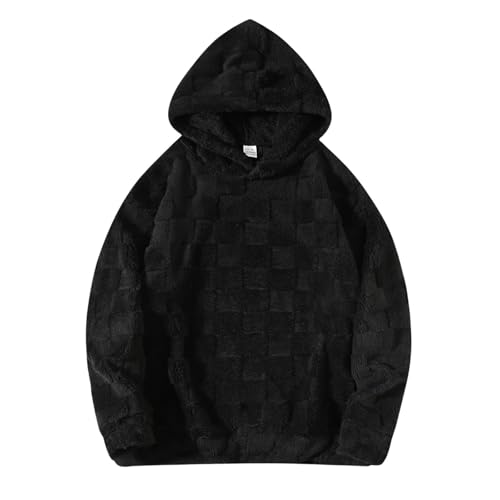 Hoodie Herren Plüsch, Kapuzenpullover Herren ohne Taschen, Kapuzenpulli Kariert Sweatshirt Einfarbig Sweater Slim Fit Pullover Leichtgewichts Hoody Weich Arbeitspullover Warm Wintershirt von Generisch