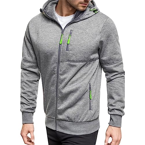 Hoodie Herren ReißVerschluss Kapuzenjacke Sweatjacke Zip Sweater Casual Arbeitspullover mit Taschen ReißVerschluss-Armablage Sweatjacke Herren Einfarbig Langarm Kapuzenpulli Zip Hoodie (A-Grey, M) von Generisch