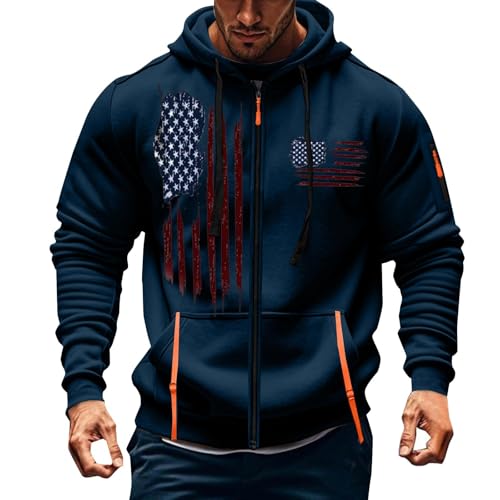Hoodie Herren Reißverschluss Blau Kapuzenpullover Herren Mit Reißverschluss Grau Mit Taschen Outdoorjacke Langarm Pullover Druckte Kapuzenjacke Vintage Alltagsjacke Regular Fit Sweatshirts Winter von Generisch