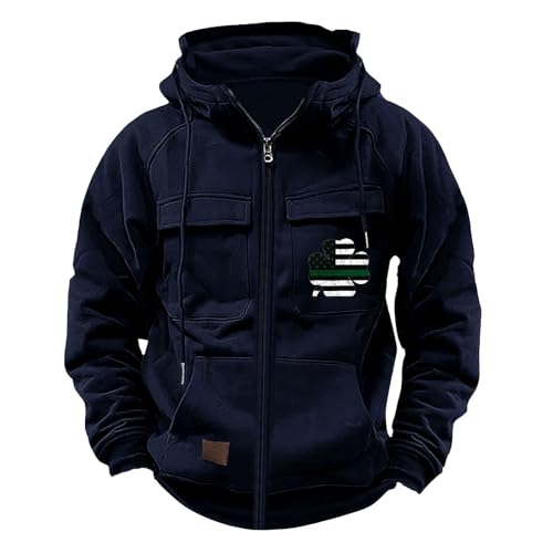 Hoodie Herren Reißverschluss Schwarz Kapuzenpullover Pulli Für Männer Herbst Kapuzenmantel Druckte Sweatpullover Mit Vielen Taschen Sweatshirt Regular Fit Sweatjacke Mit Verstellbarer Kapuze von Generisch