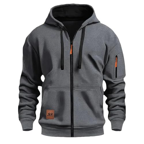 Hoodie Herren Sweatjacke Kapuzenjacke Zip Sweatshirt Mit Taschen Sportjacke Kordelzug Pullover Einfarbig Übergangsjacke Männer Regular Fit Kapuzenpullover Casual Arbeitspullover Kapuzenpulli von Generisch