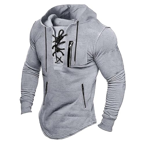 Hoodie Herren XXL Sweatshirt Herren Ohne Kapuze Grau Mit Kordelzug Sweatjacke Slim Fit Trainingsjacke Outdoorjacke Wasserdicht Mit Vielen Taschen Regenjacke Mit Kapuze Langarm Funktionsjacke von Generisch