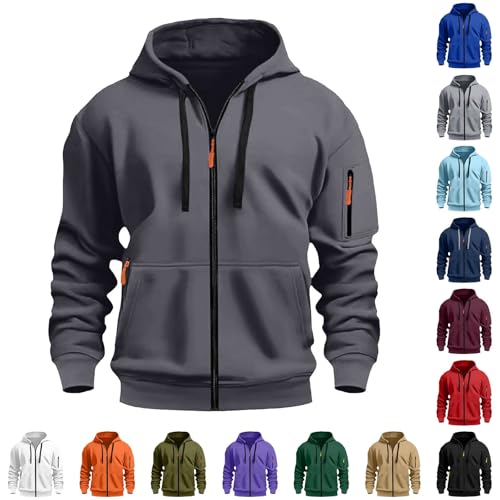 Hoodie Herren Zipper Gym, Pullover mit Kapuze Sweatshirt Modern Hoody mit Reißverschluss Kapuzenpullover mit Taschen Und Reißverschluss-Armablage Sweatjacke Streetwear Kapuzenpulli für Fitness von Generisch