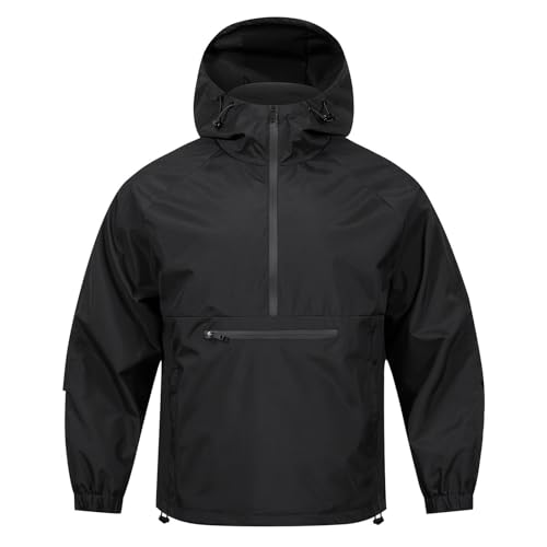 Hoodie Herren wasserdichte Jacke mit Kapuze Leicht Dünne Sommerjacke Regenmantel Outdoor Wanderjacke Einfarbig Klassisch Trend Langärmeliges Sweatshirt Herren Camping Jacke von Generisch