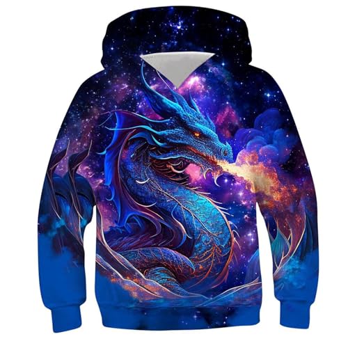 Generisch Hoodie Junge Coole Kapuzenpullover Bedrucktes Sweatshirt Pullover Casual Kleidung Bekleidung Klamotten Oberteile Regular Kleinkind Long Sleeve Top Sportshirt Blau, 9 Jahre von Generisch