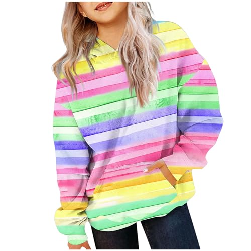 Hoodie Mädchen Kapuzenpullover mit Taschen Fleece Sweatshirt mit Kapuze Regenbogen Streifen Drucken Tops Casual Kinder Kleidung Kuschel Hoodie Pullover Sweatshirt Langarmshirts für 4-14 Jahre Alt von Generisch
