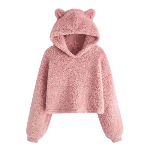 Generisch Hoodie Mädchen Langarmshirt Warm Pullover Fleece Kleidung Niedliche Klamotten Kapuzenpullover Bekleidung Oberteile Mode Long Sleeve Top Einfarbig Regular Sweatshirt Rosa, 10 Jahre von Generisch