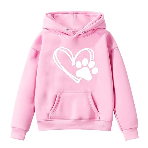 Hoodie Mädchen Pullover Warm Kapuzenpullover Bedrucktes T-Shirt Langarmshirts Klamotten Weiche Kleidung Bequem Bekleidung Thermo Oberteile Modisch Sweatshirt Long Sleeve Top Rosa, 11 Jahre von Generisch